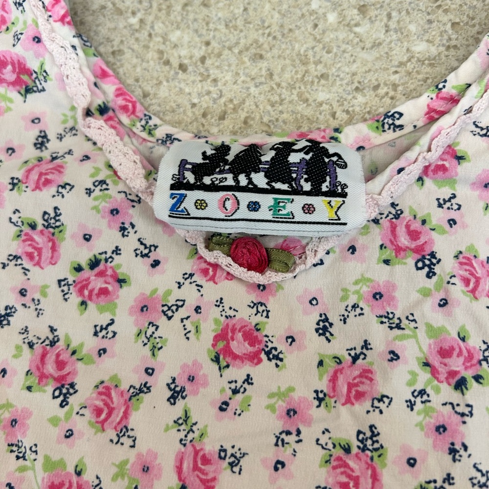 ZOEY Vintage 90s Pink Floral Girls Dress - Picture 4 of 6